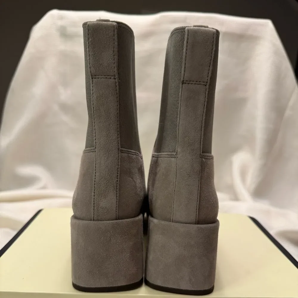 NWOT Vince. Grey suede square toe low block heel Chelsea boots size 7.5 or 38